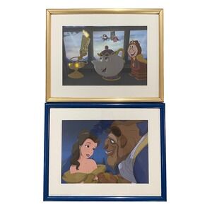 Vintage Disney Beauty Beast Framed Prints Belle Wall Art Set 2 90s Decor